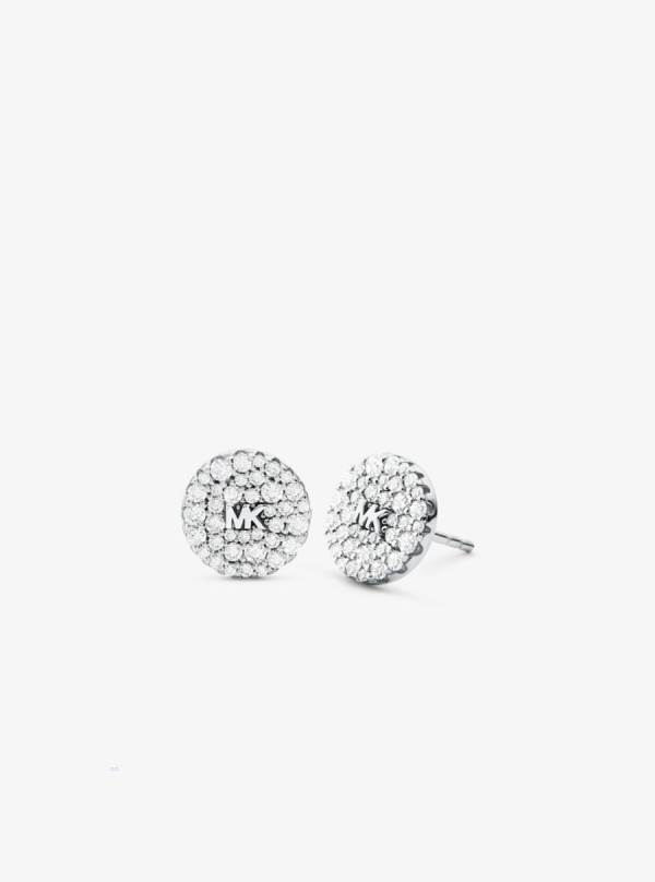 Damske Nausnice Michael Kors Precious Metal-Plated Sterling Silver Pavé Logo Stud Strieborne - Šperky Michael Kors Vypredaj | YKCBZ-6541
